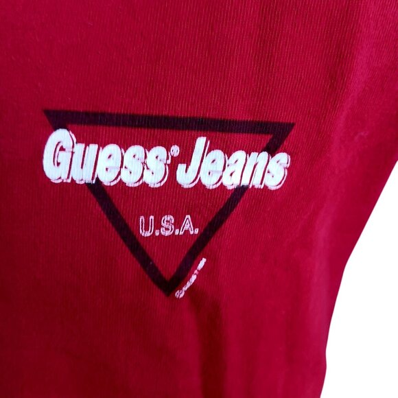 Vintage Large T-shirt Single Stitch Guess Jeans Mens 1994 90's USA Burgundy/Red - Picture 3 of 7